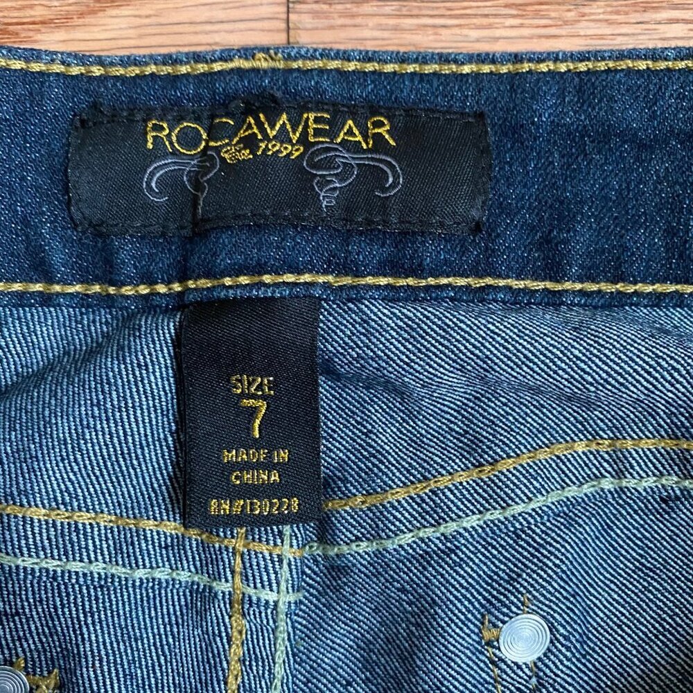 Rocawear Womens Skinny Fit Embroidered Denim Jeans Size 7 Blue Stretch Cotton - Picture 6 of 6